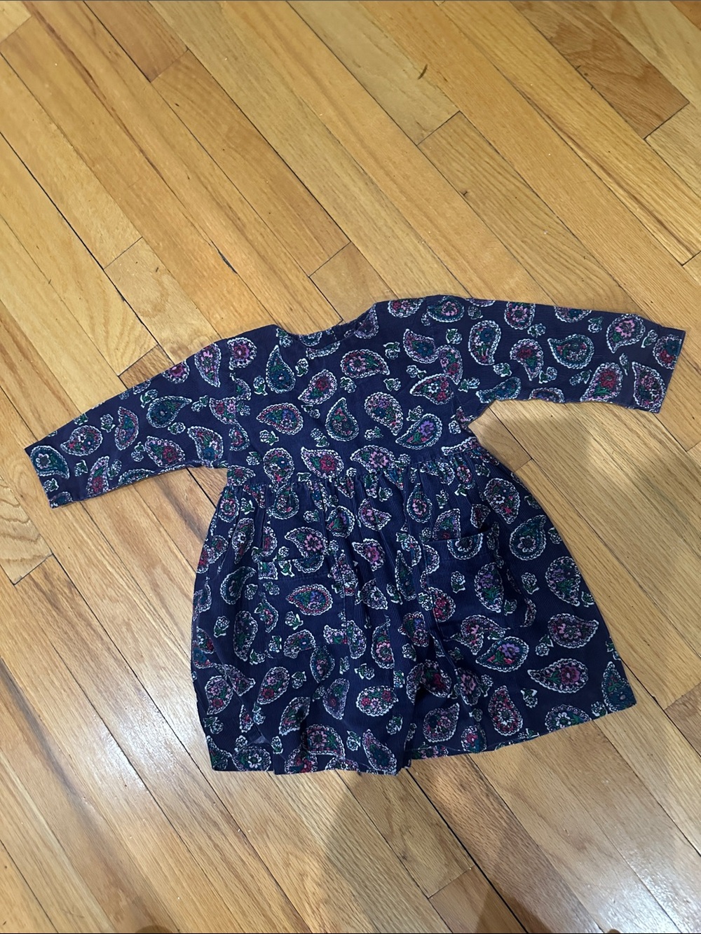 Girls Purple Paisley Long-Sleeve Corduroy Casual Dress